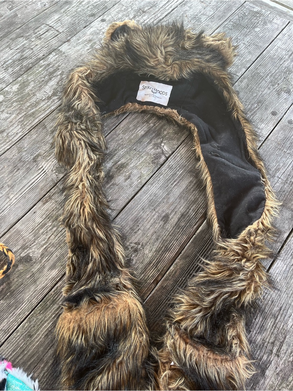 SpiritHoods Brown and Black Faux Fur Hood Scarf/ muffs paws
